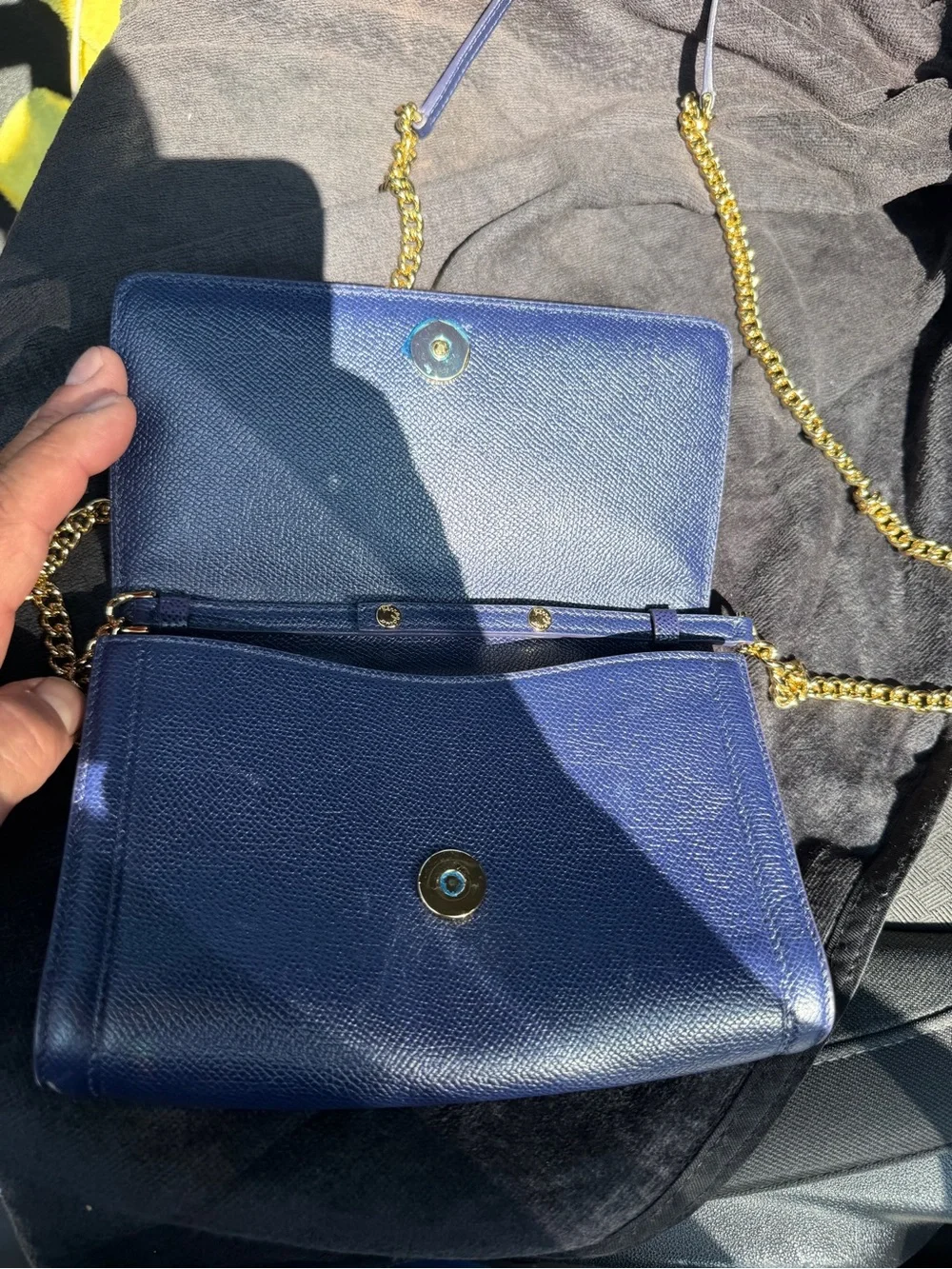 Salvatore Ferragamo Navy Leather Vara Bow Chain Crossbody Bag
